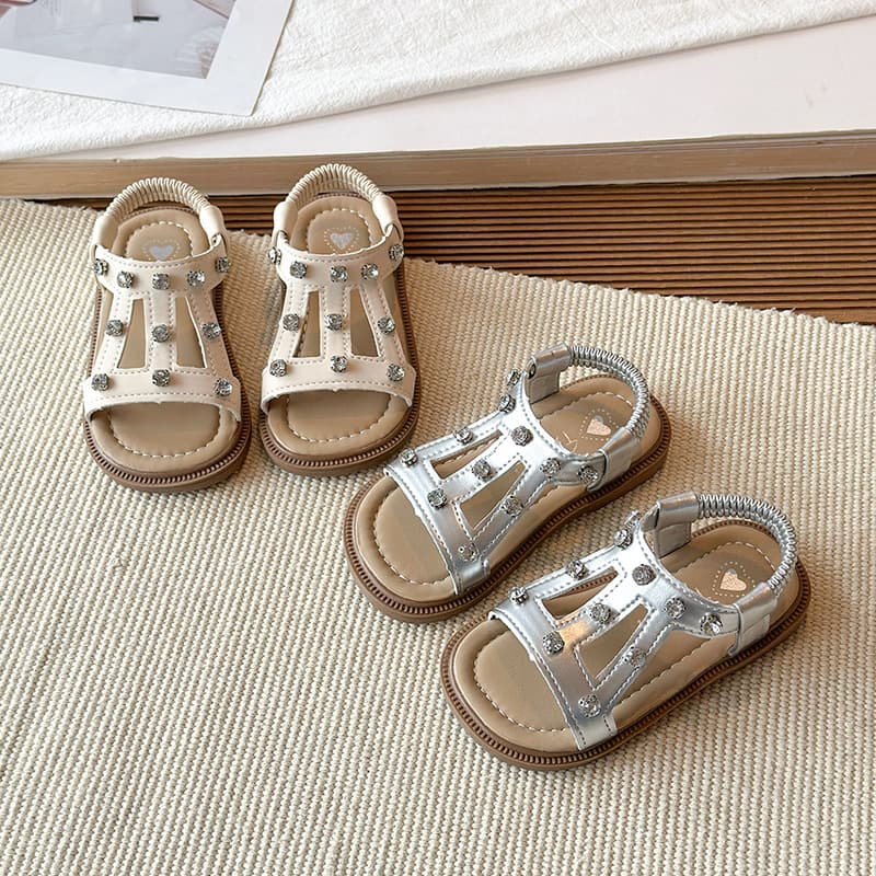 Girls' Sandals 2026 New Summer Princess Rhinestone Open-Toe Beach Sandals Performance Dance Shoes