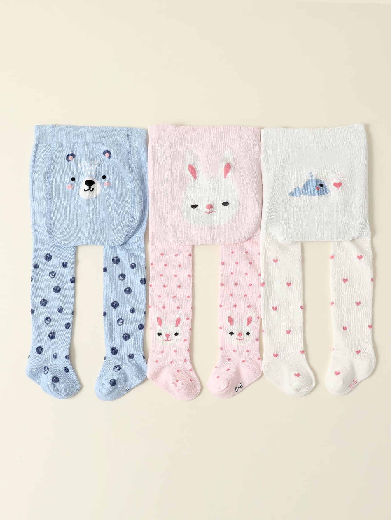 New Spring Three-Pack Girls Princess Heart Stripe Tights with Big PP Design, Baby Photo Tights