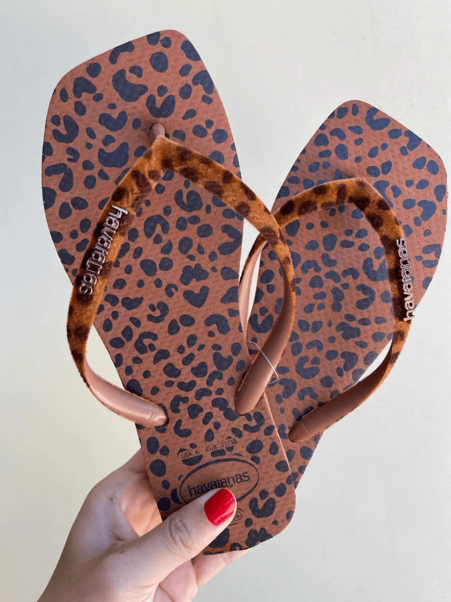2024 New Havaianas Brazil Summer Beach Non-Slip Soft Sole Leopard Print Women's Flip Flops