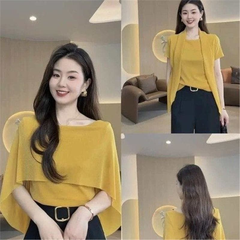 Drop Shipping Hot Style French Faux Two-Piece Off-Shoulder Top 2026 Summer New Trendy Slimming Versatile Blouse