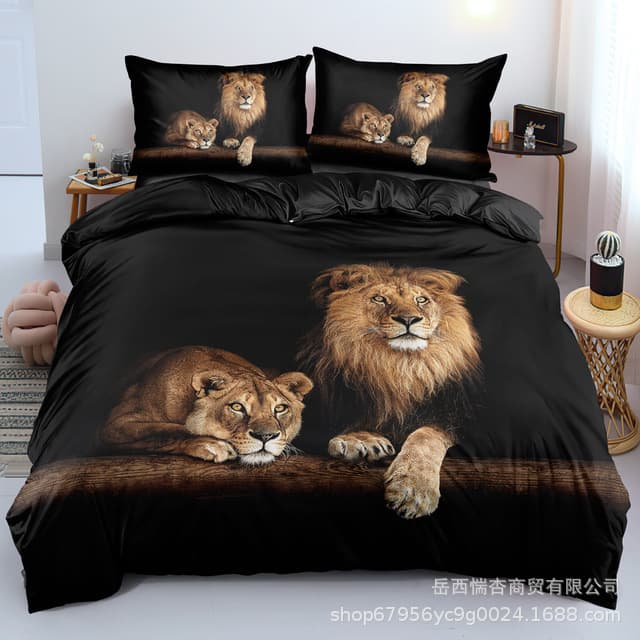 Apricot Home Textile Lion Animal Three-Piece 3D Digital Printing Set Amazon AliExpress Factory Outlet