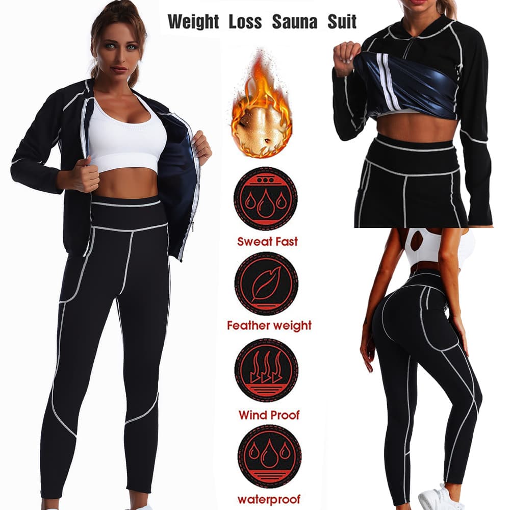 Women's Cross-Border Long-Sleeve Body Shaper Fitness Shapewear Sweat Yoga Suit Tummy Control Waist Trainer Set
