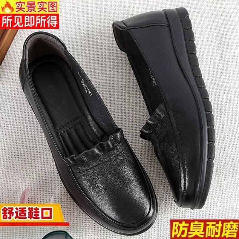 New soft leather women's leather shoes, non-slip, wear-resistant, comfortable, breathable, soft sole, one-step lightweight, middle-aged and elderly mother's shoes for women