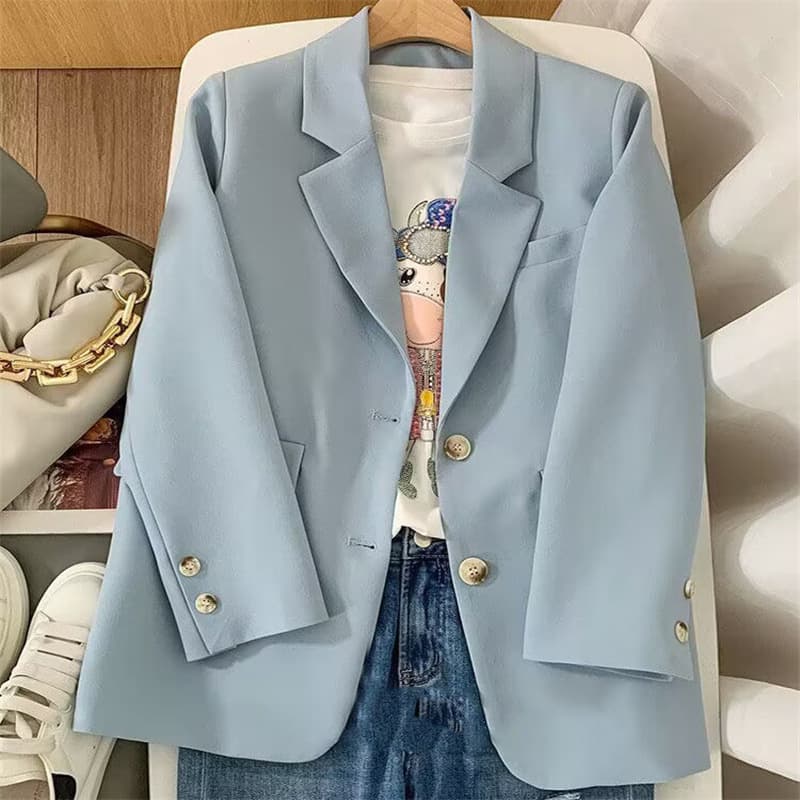 Blazer women's spring new Korean style classic two-button temperament orange loose casual internet celebrity small suit for women