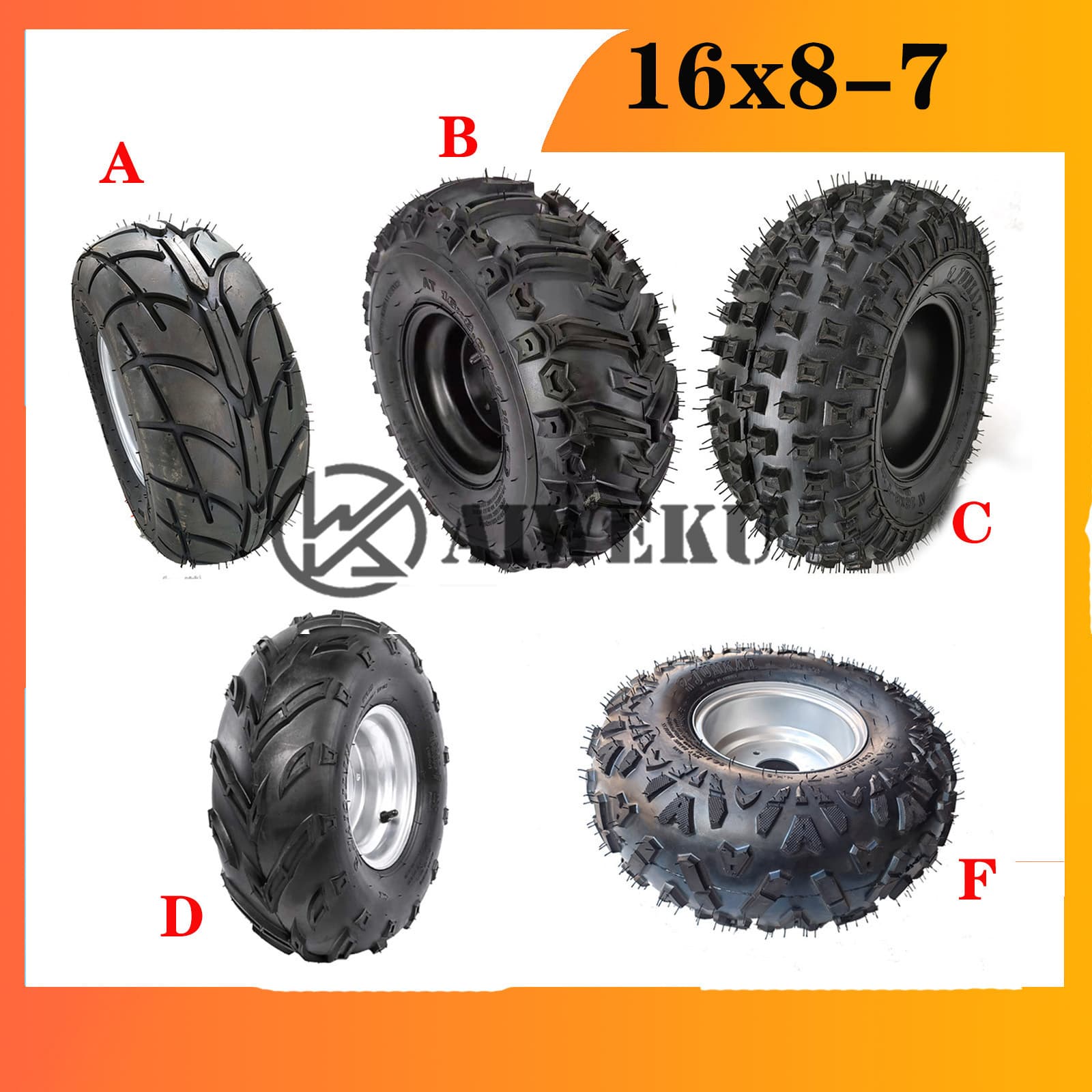 16*8-7 High-Lug Wear-Resistant Tires for ATV Sand Vehicle Modification, 7-inch Kart Wheel Hub and Rim Assembly