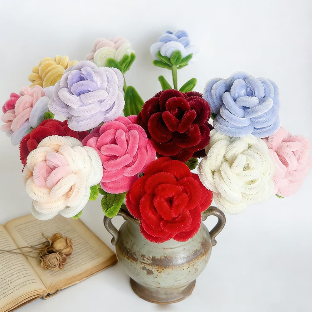 Cross-border hot-selling finished product handmade twist stick bubble rose simulated flower small rose floral arrangement with office decoration