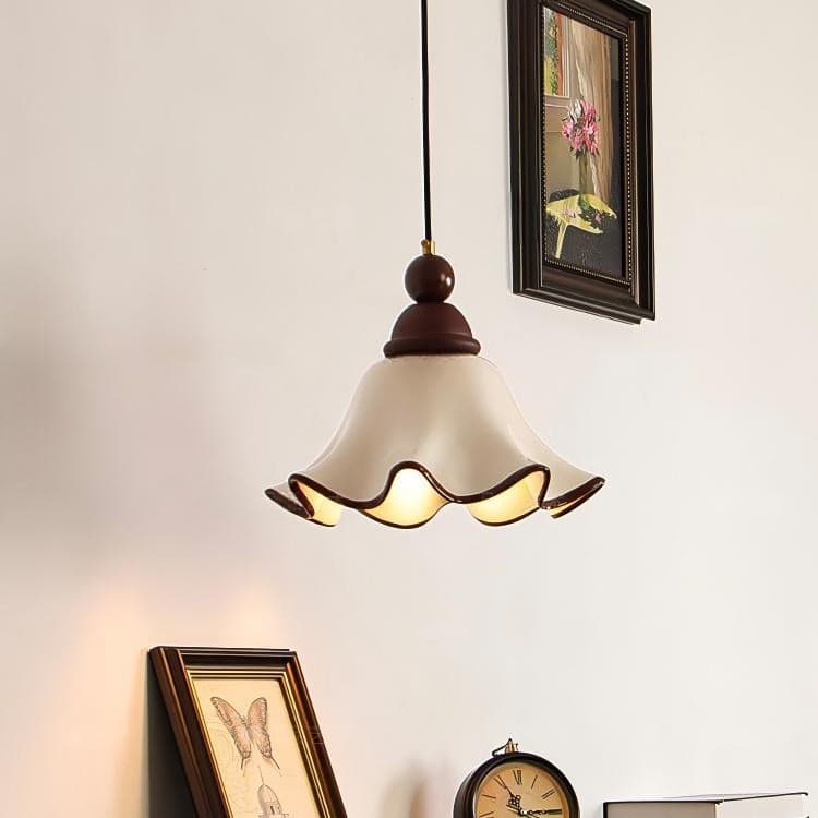 French Vintage Bedroom Small Pendant Light, Mid-Century Modern Crepe Skirt Creative Design Ceramic Retro Pendant Light