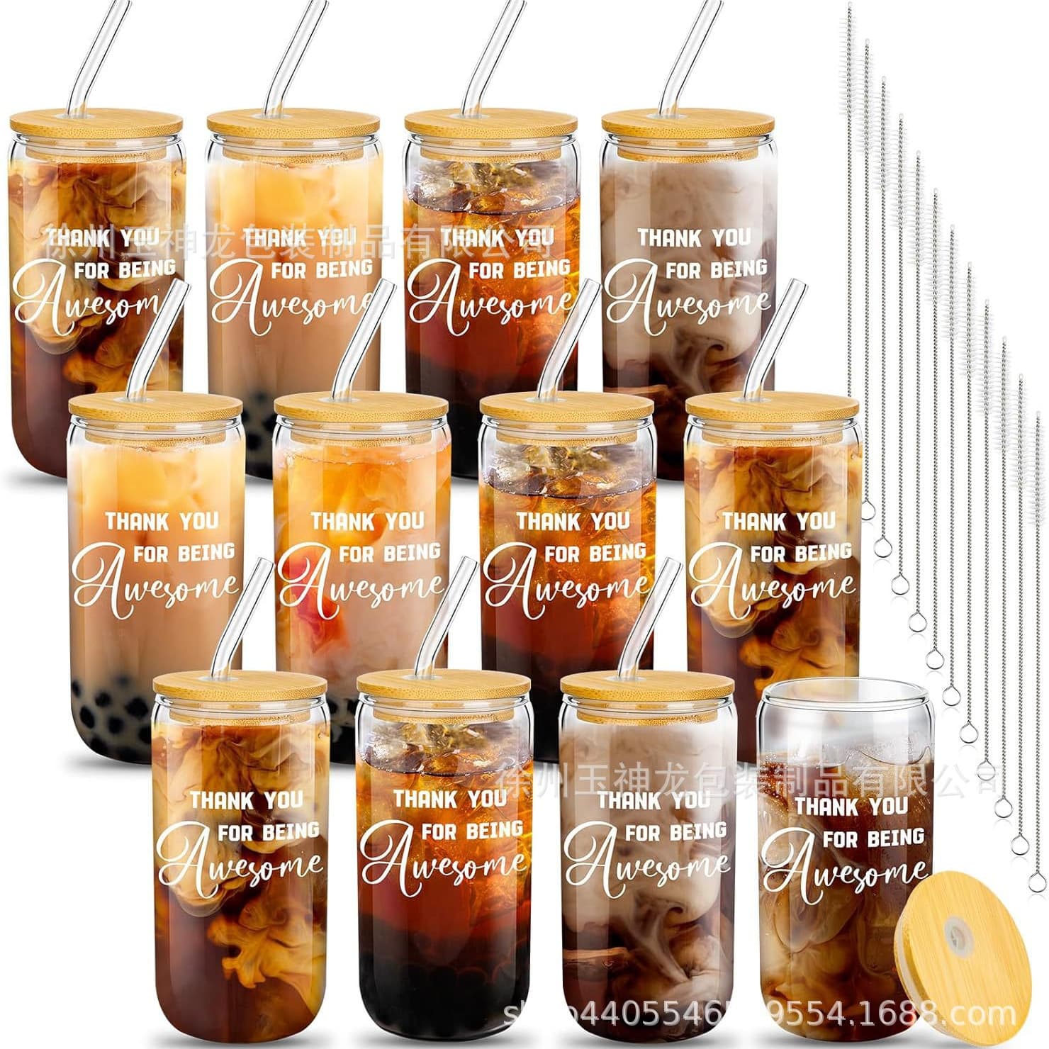 16oz High Borosilicate Glass Cup with Bamboo Lid, Juice Drink Straw Cup, Cross-Border Printed Custom Gift Cup, Portable