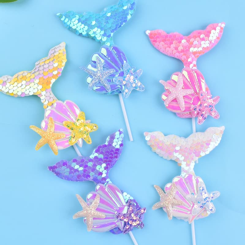 Creative Mermaid Tail Starfish Shell Birthday Cake Topper Ocean Theme Party Decoration Baking Accessory