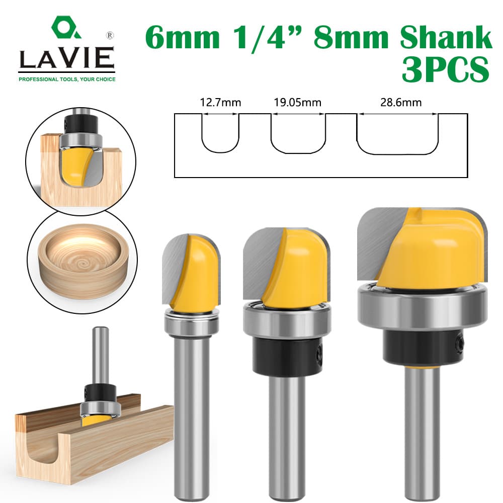3-Piece Set Copy Shape Deep Round Bottom Electric Bone Milling Woodworking Carving Machine Lock Hole Knife Woodworking Milling Tool