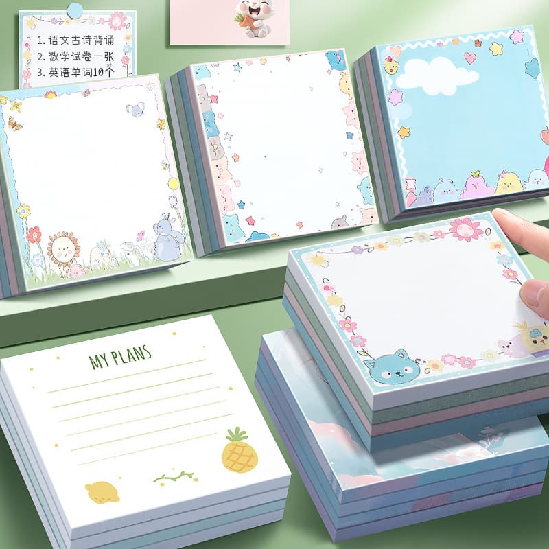 High-Aesthetic Sticky Note Pad Office Memo Sticky Cute Cartoon Message Sticker Strong Adhesive Note Paper