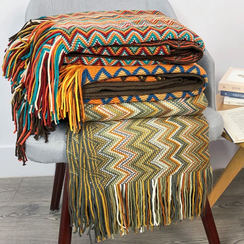 Bohemian Sofa Throw Blanket Knitted Blanket Office Nap Blanket Air Conditioning Blanket Bed Cover Yarn-Dyed