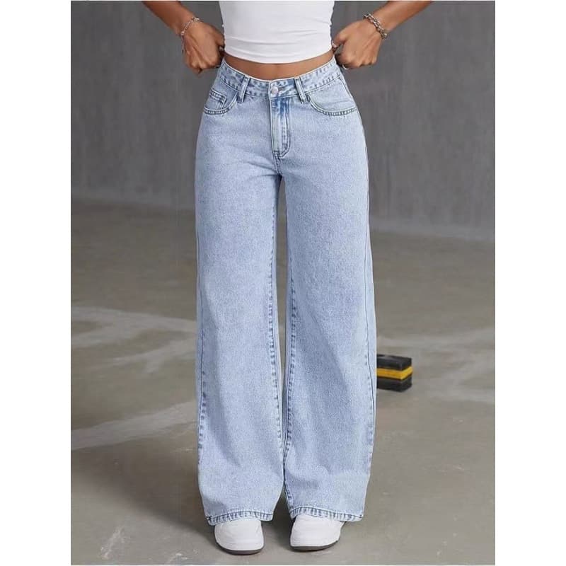 Russian Fashion Jeans for Women High Waist Straight Loose Wide Leg Floor-Length Pants Cross-Border Foreign Trade Wholesale
