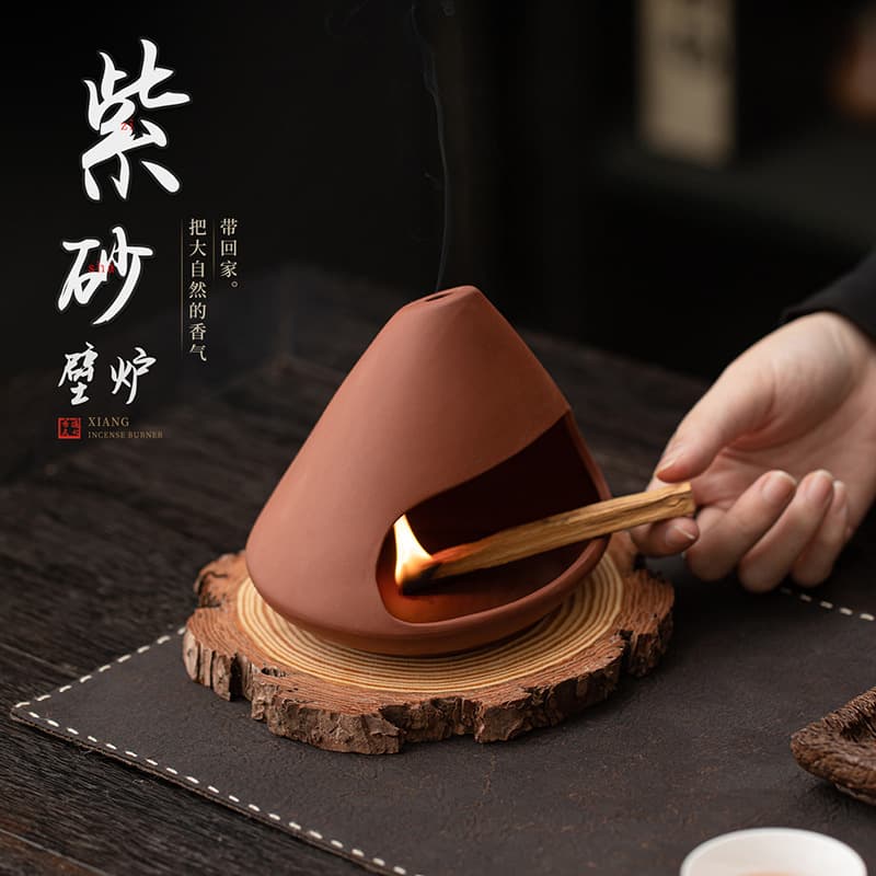 Purple clay incense fireplace palo santo holder sage burning tray stand sacred wood incense burner