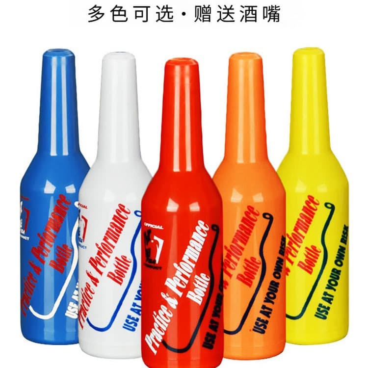 Colorful flair bartending practice bottles, plastic jugs for bartender performance