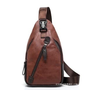 New Trendy Chest Bag for Men, Casual Soft Leather Men's Bag Backpack Crossbody Bag, Fashionable Single Shoulder Bag in Brown, Blue, Black