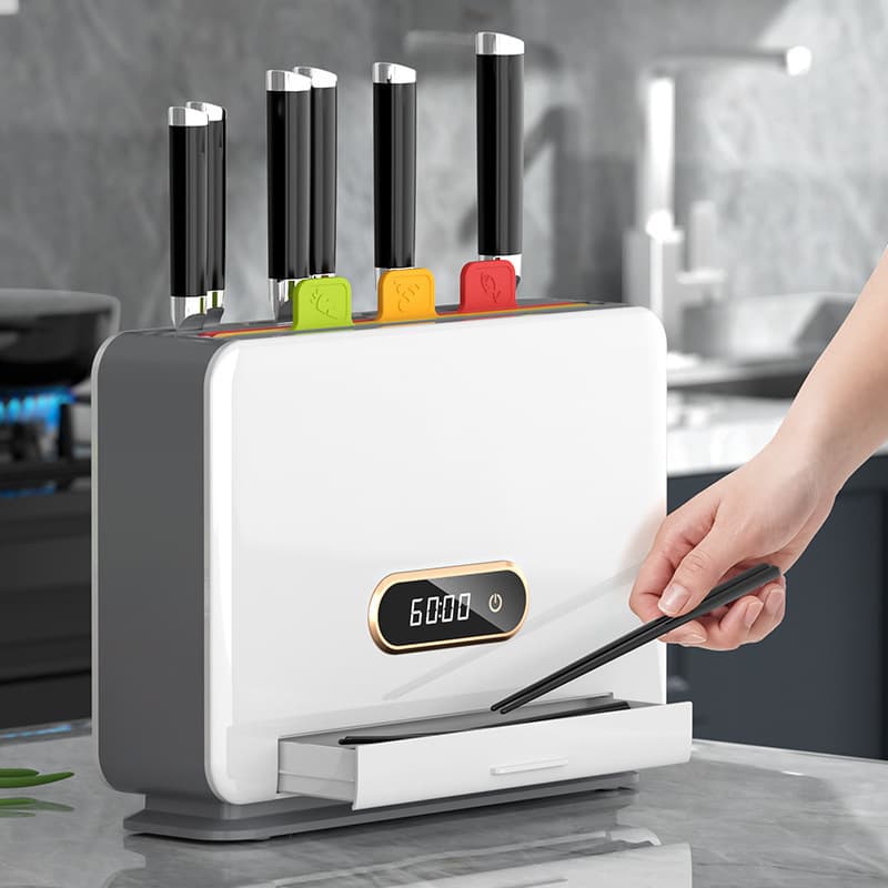 Sterilizing Knife Stand Multi-functional Storage Rack, UV Sterilization for Knives and Boards with Integrated Drying Chopstick Holder