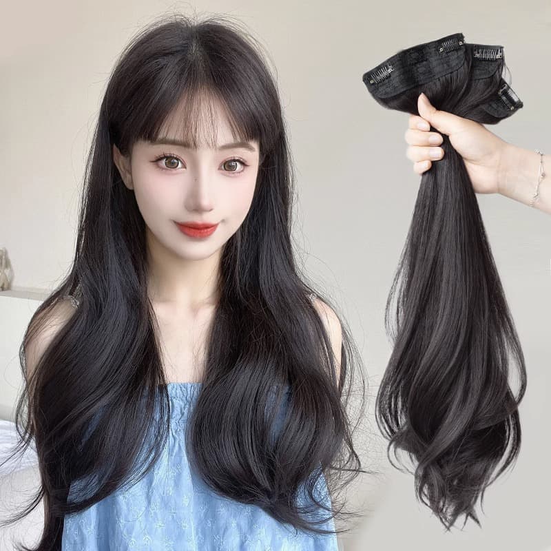 Medium-length Korean micro-curly wig for women, three-piece Xuchang fluffy invisible hair-increasing quantitative fiber wig hair extensions