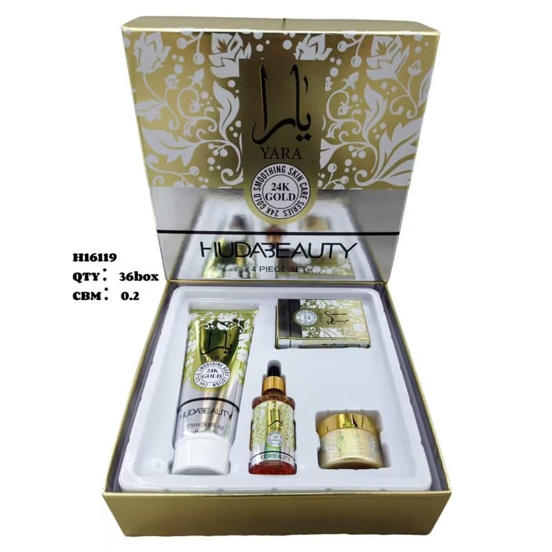 HUDA Beauty YARA 4 Piece Set - Serum, Face Cream, Body Lotion, and Soap Gift Box