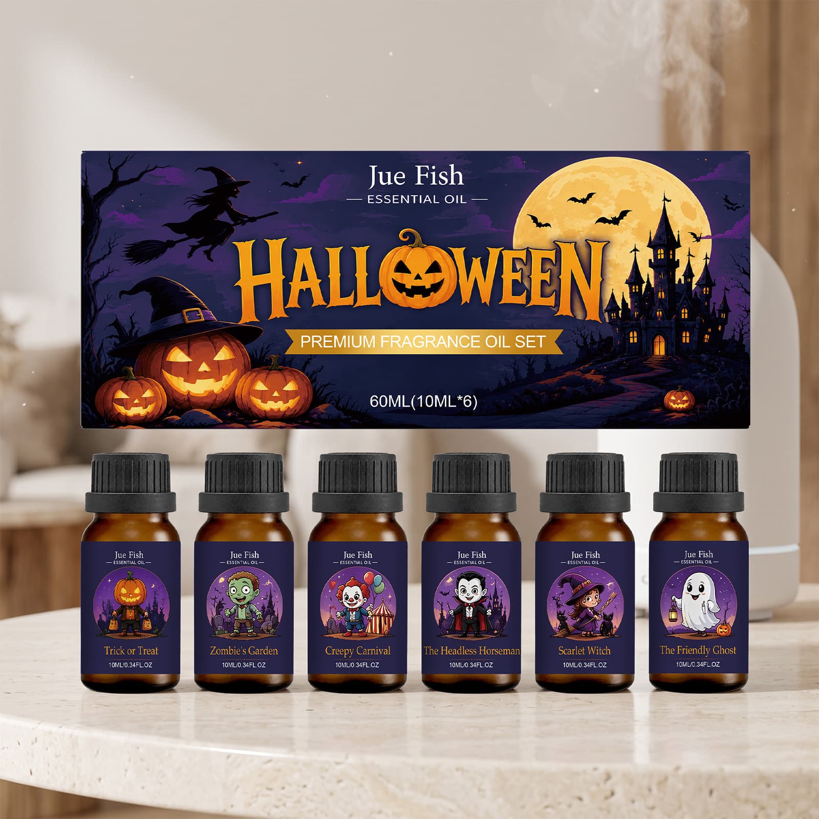 JUE FISH Halloween Aromatherapy Essential Oil Set Fresh Fragrance Indoor and Outdoor Air Halloween Atmosphere