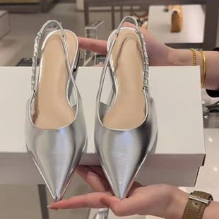 In Stock~French Pointed Toe Sandals Women Summer 25 Autumn C Brand New 70381123 Flat Rhinestone Strap Single Shoes