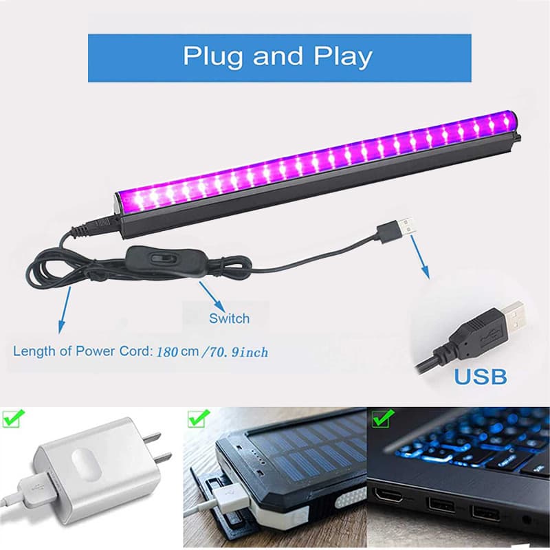 Black Light LED UV Ultraviolet Fluorescent Detection Stage Bar KTV UV Curing Lamp Tube PC Shell 300mm Length UV Inspection Lamp