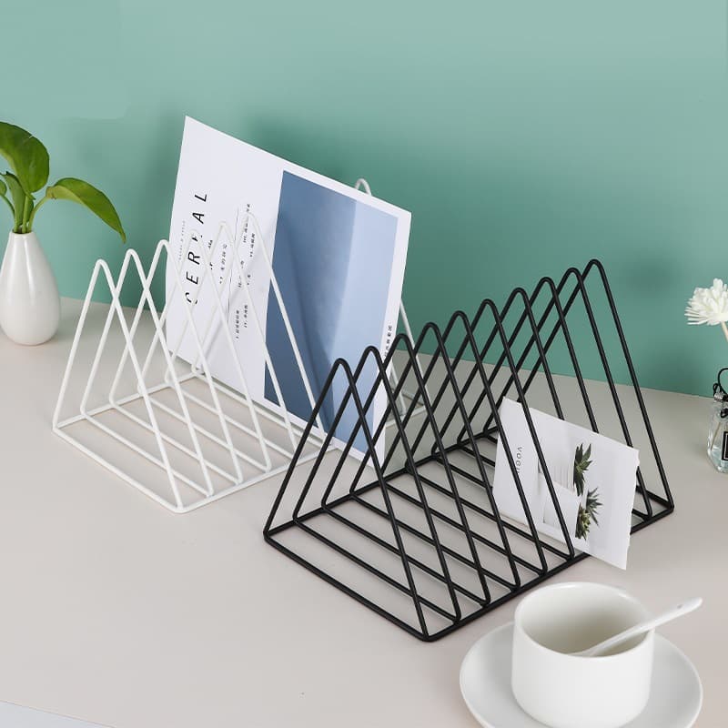 Iron Art Ins Triangle Bookends Desktop Small Bookshelf Student Book Storage Office Desk Decoration Minimalist Creative Bookends
