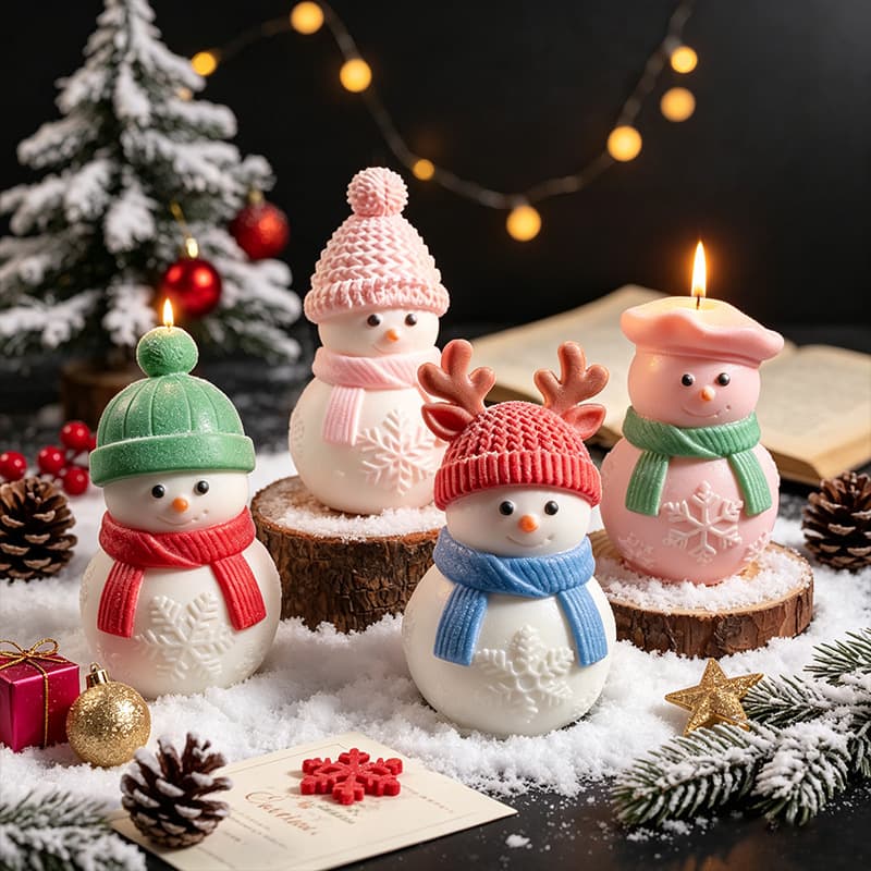 New Christmas Little Snowman Candle Mold with Scarf Beret Hat Antlers Christmas Snowman Candle Plaster Mold