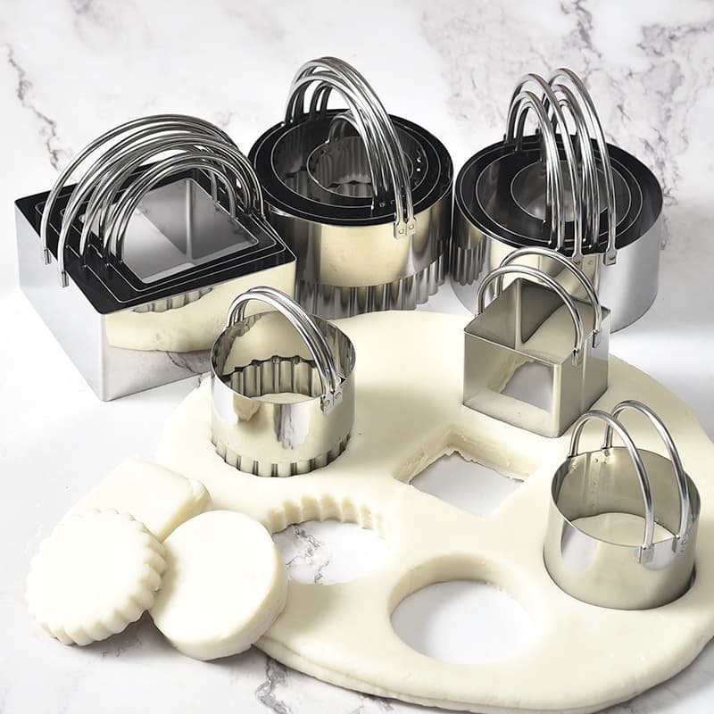 Stainless Steel Cookie Cutter Hanging Basket Mousse Ring Home Kitchen Baking Stamp Dough Cutter Square Round Flat Edge