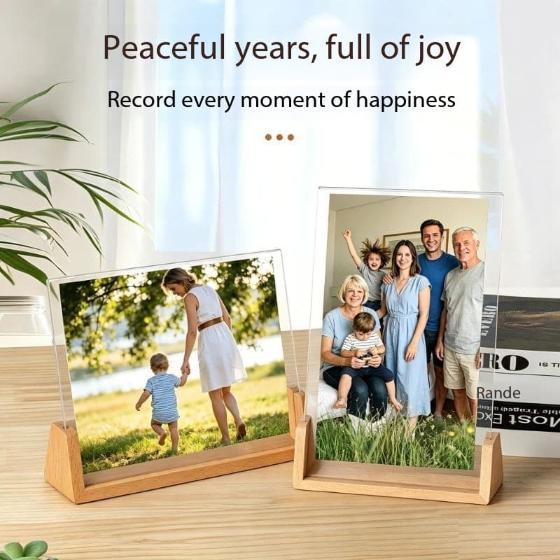 U-shaped wooden frame, acrylic frame, walnut wood frame.
