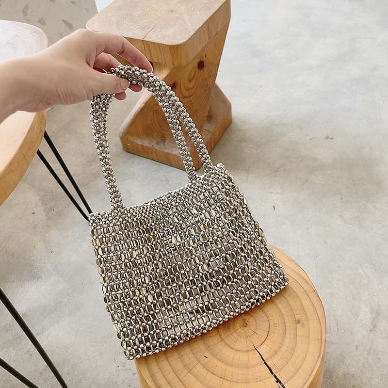 Metal shopping bag shiny handbag hand-woven bag beaded retro small bag factory direct sales cross-border e-commerce