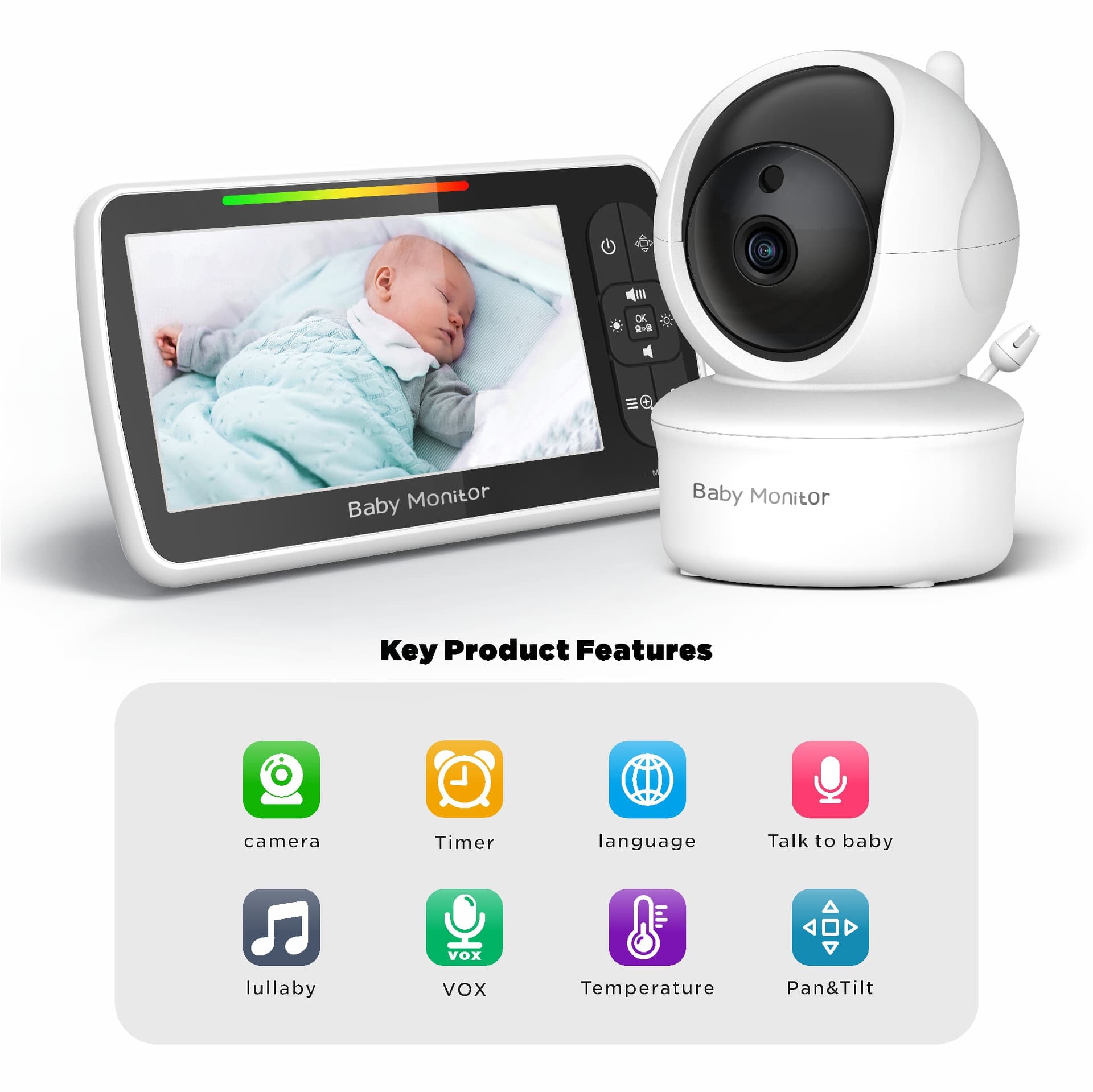 5-inch baby monitor, baby monitor, two-way voice intercom