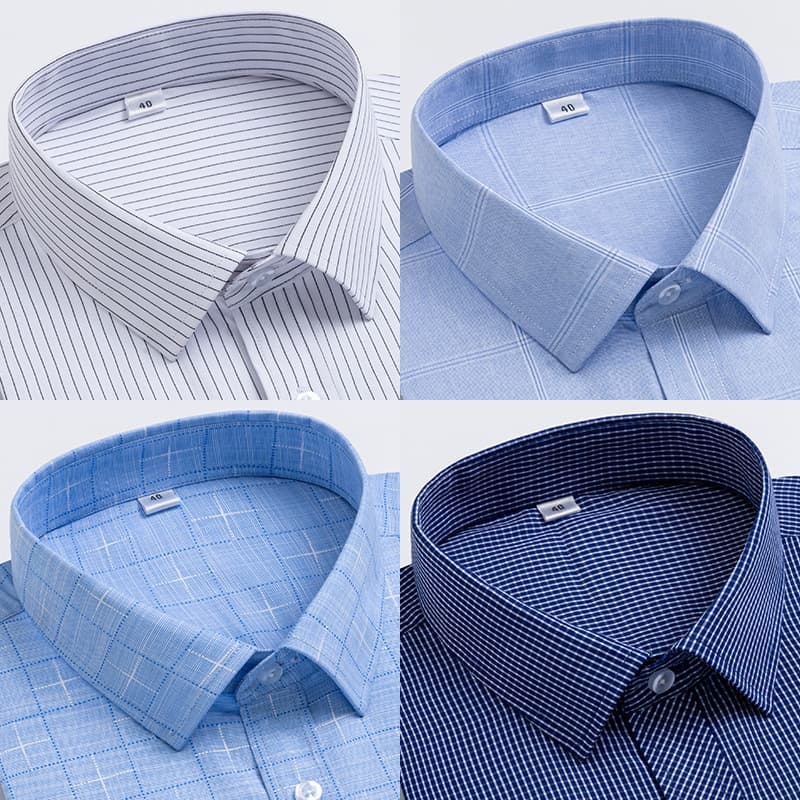 Summer Men's Short Sleeve White Shirt Embroidered Logo Striped Non-Iron Plaid Middle-Aged Father Professional Men's Wear