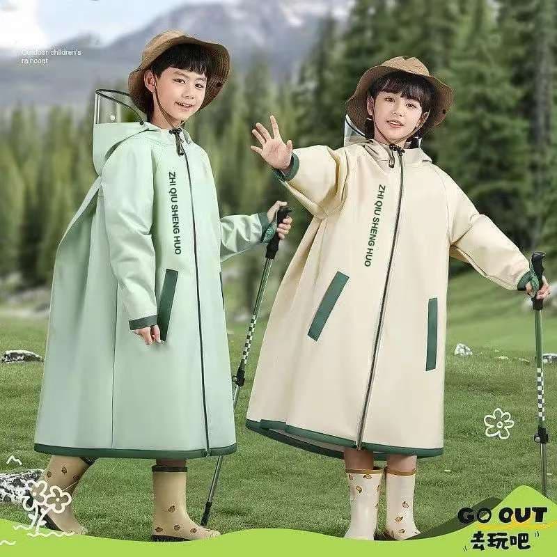 Kids Raincoat for Boys and Girls Full Body Heavy Rain Protection with Backpack Cover, One-Piece Rain Poncho with Dedicated Backpack Space