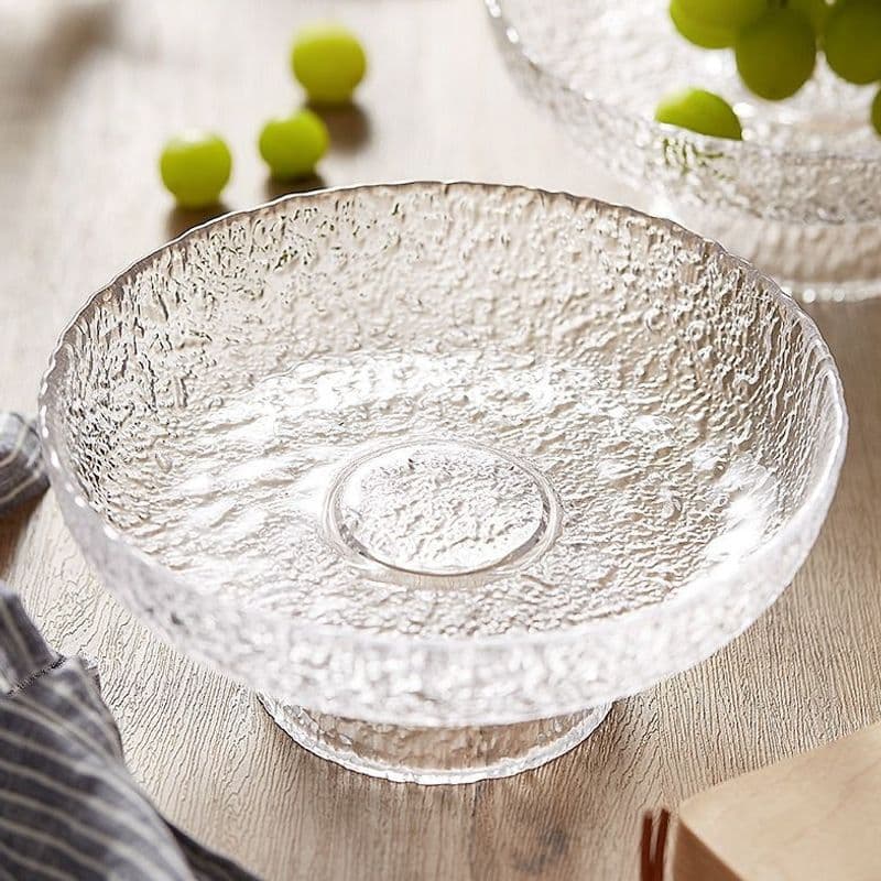 Glass Fruit Plate Light Luxury Style Home Living Room Coffee Table High-Foot Plate Fruit Plate Internet-Famous Style Snack Plate New Arrival
