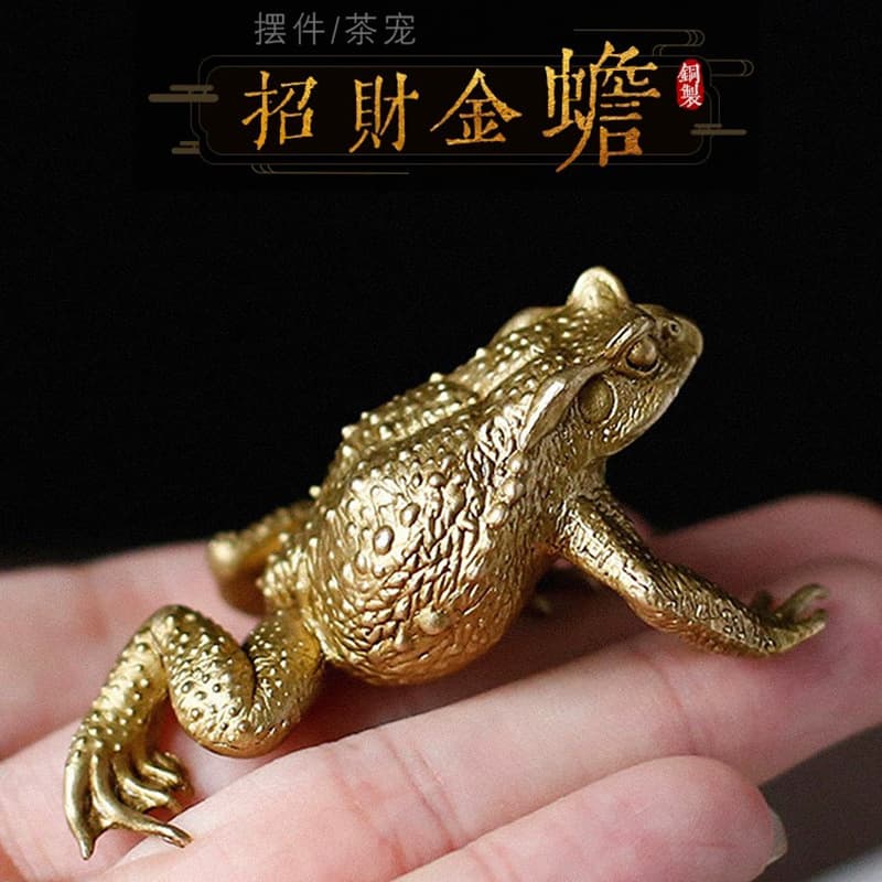Brass Money Toad Tea Pet - Antique Retro Frog Ornament for Tea Table and Tea Tray