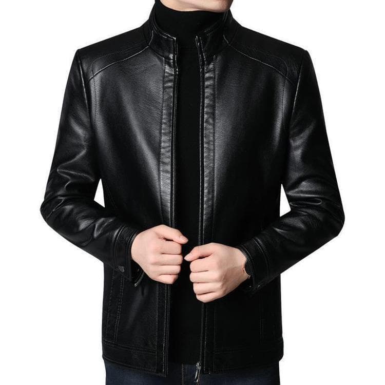 Cross-border thin leather jacket for men, 2024 new winter style, PU leather jacket for middle-aged and elderly fathers, outerwear.