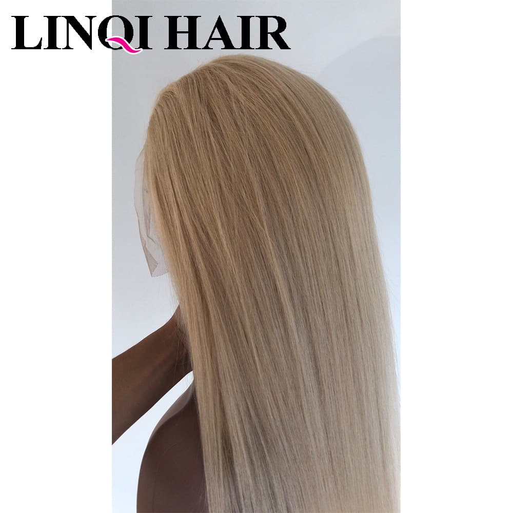 Lace headband LACE WIG 13x4 straight hair light flaxen blonde real hair long hair Korean version