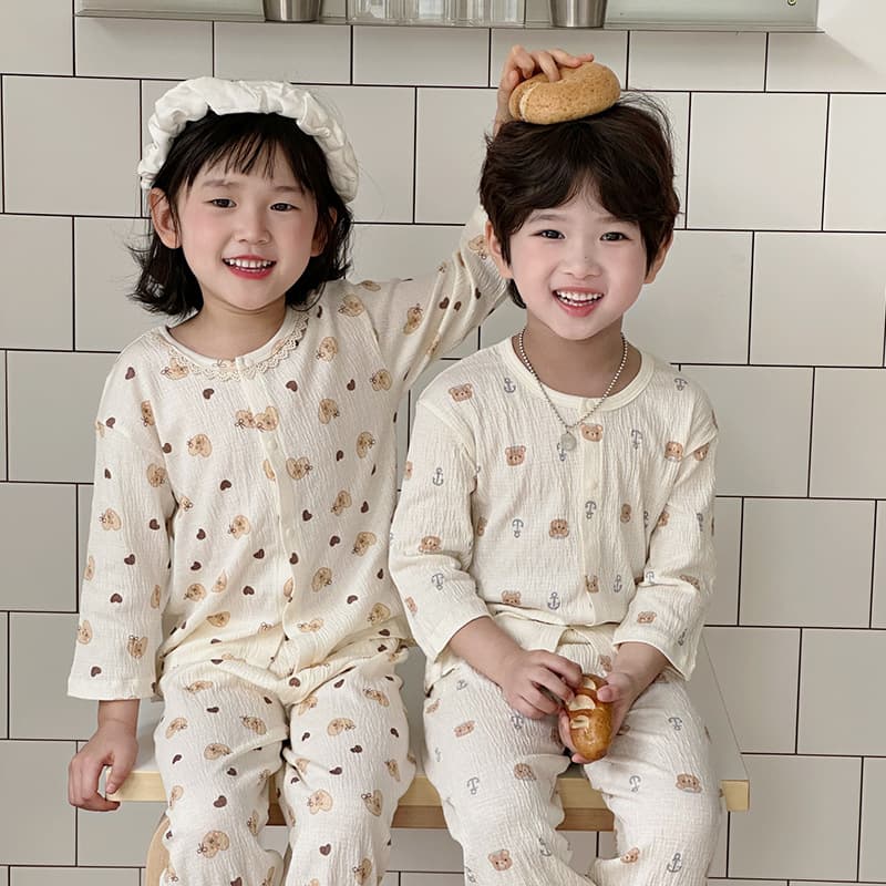 Children's Cotton Gauze Pajamas Summer Three-Quarter Sleeve Air Conditioning Wear Boys and Girls Homewear Thin Breathable Bubble Cotton Set