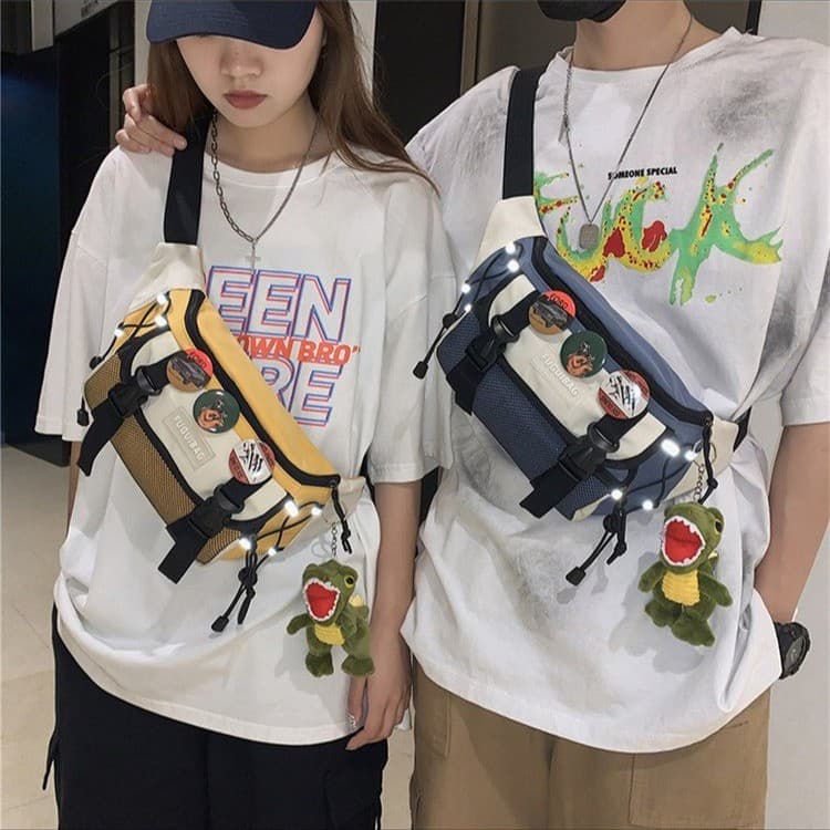 INS Color-Block Chest Bag Men Casual Japanese-Style One-Shoulder Bag Women Small Backpack Trendy Crossbody Bag 2025 New Waist Bag