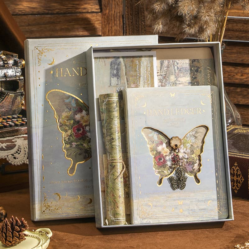 Butterfly laser-cut souvenir gift box high-value set ins oil painting notebook journal classmate birthday gift for friends