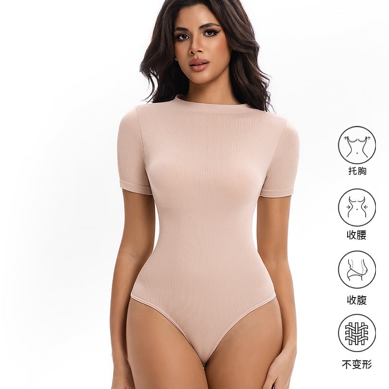 Cross-border Bodysuit Short Sleeve Round Neck Snap Crotch Seamless Shapewear Slimming Body Shaper for Women Factory Direct
