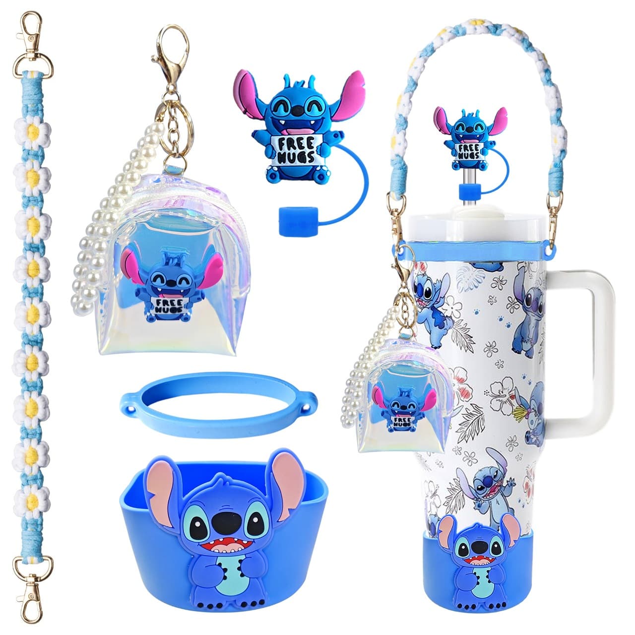 Stitch Coin Purse Cartoon Storage Bag Keychain Stitch Decorative Cup Sleeve Straw Cap Handle Gift Souvenir