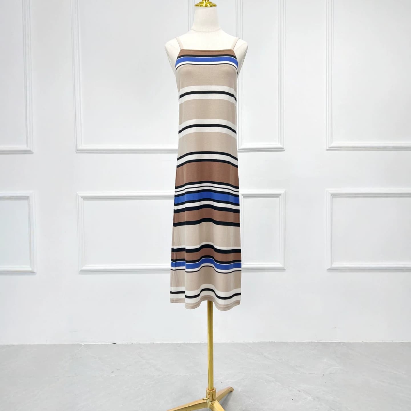Wolun Hailong | 26 Summer Slim Fit Inner Layering Long Dress Colorful Striped Camisole Dress