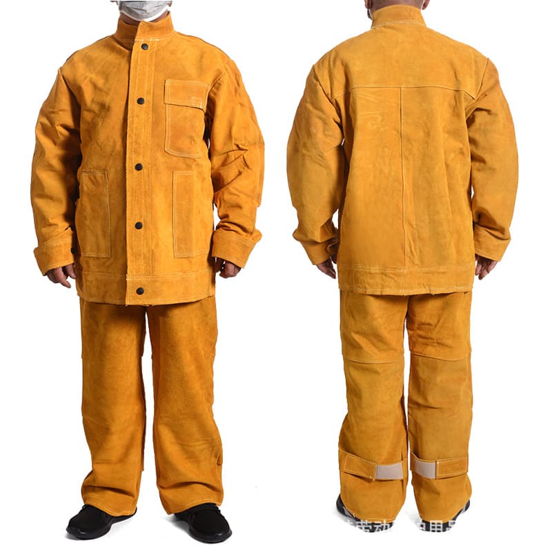 Thickened Leather Welding Workwear Jacket, Anti-Scald High-Temperature Resistant Protective Suit, Heat Insulation Welding Leather Pants, Welding Smock