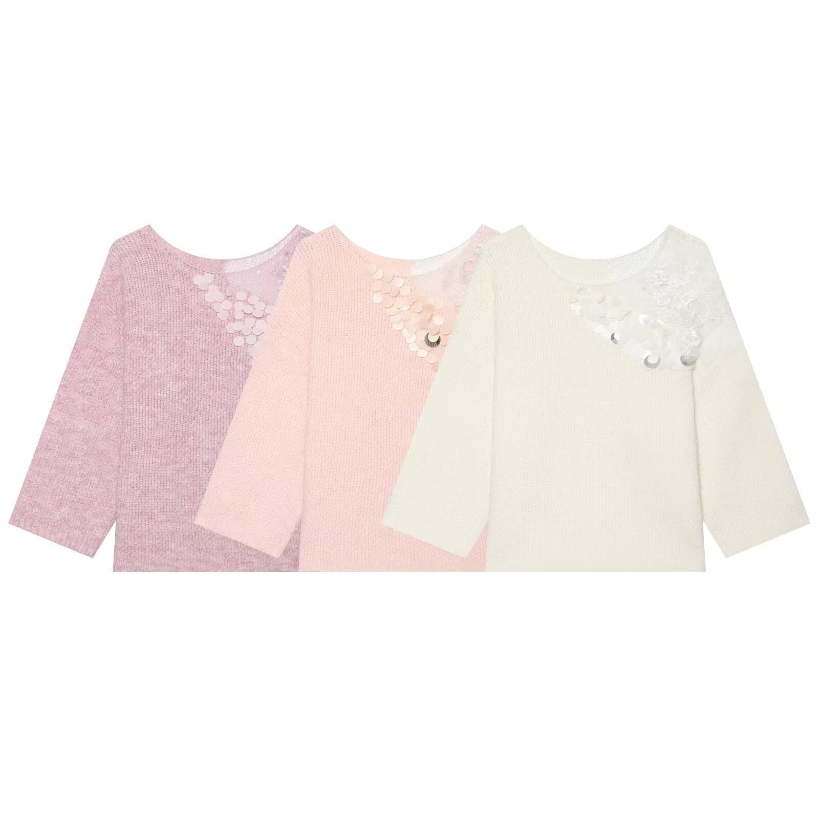 Cross-Border Women's Fashion 2026 European and American Trendy Casual Versatile Handmade Sequin Accessories Round Neck Knit Top