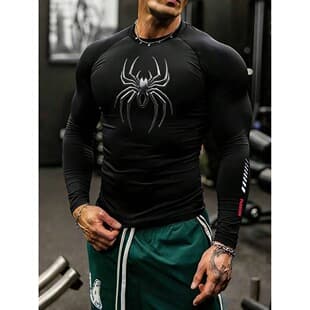EU Size Printed Compression Long Sleeve T-Shirt Men Casual Quick-Dry Cycling Fitness Running Top Quick-Dry T-Shirt Men
