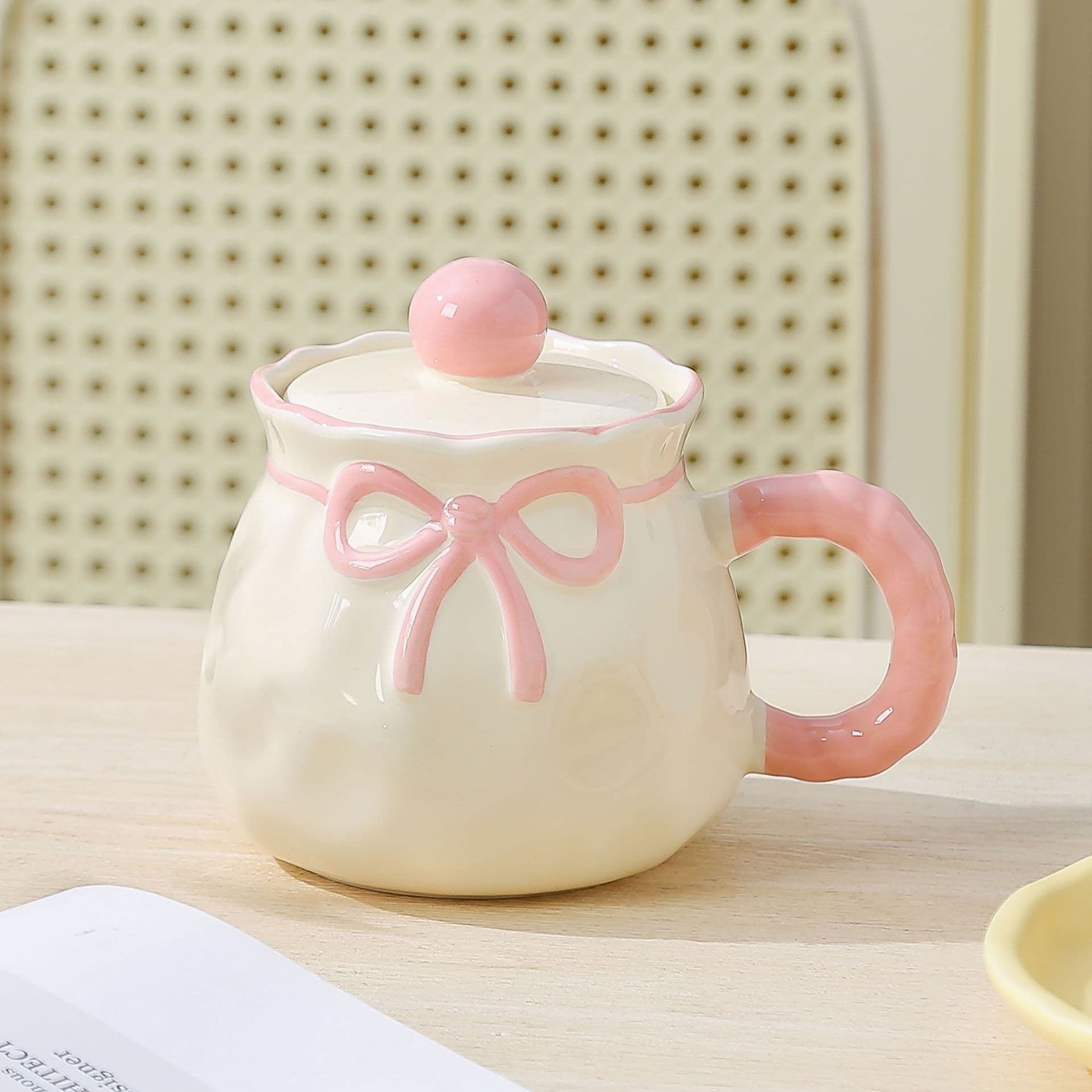 Girls' Heart Birthday Gift High-Appearance Cute Bow Ceramic Mug Practical Party Favor Cup for Women