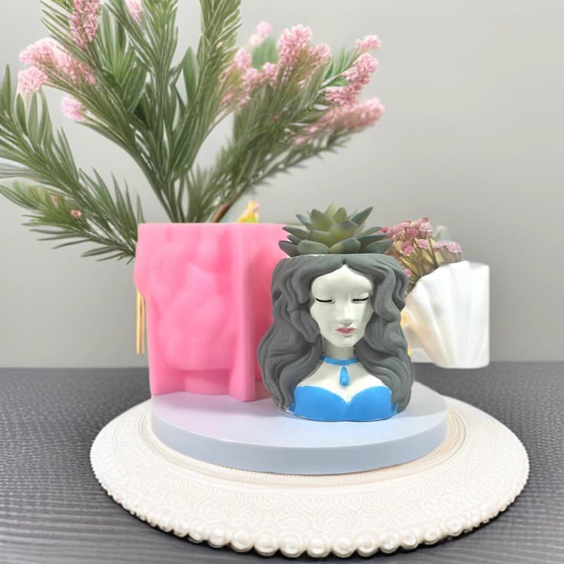 Long Hair Female Silicone Mold for DIY Aromatherapy Candles, Plaster Flower Vase Decoration Ornament Mold C443