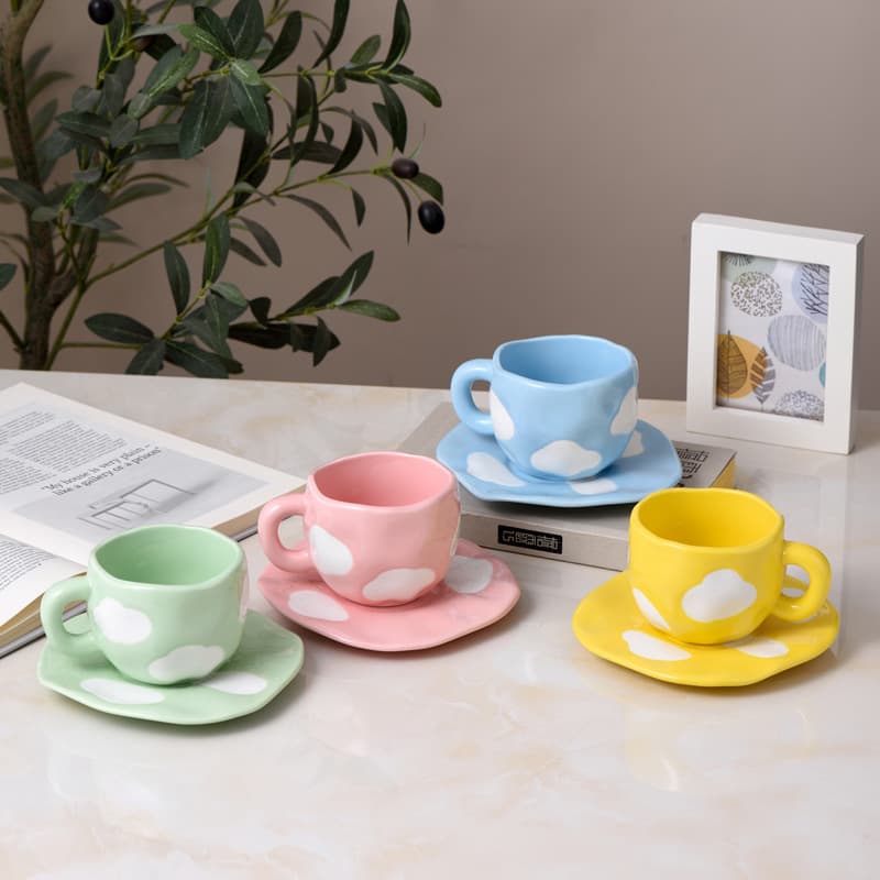 Ins style macaron color cloud ceramic coffee cup and saucer set household high-looking afternoon tea cup creative cup